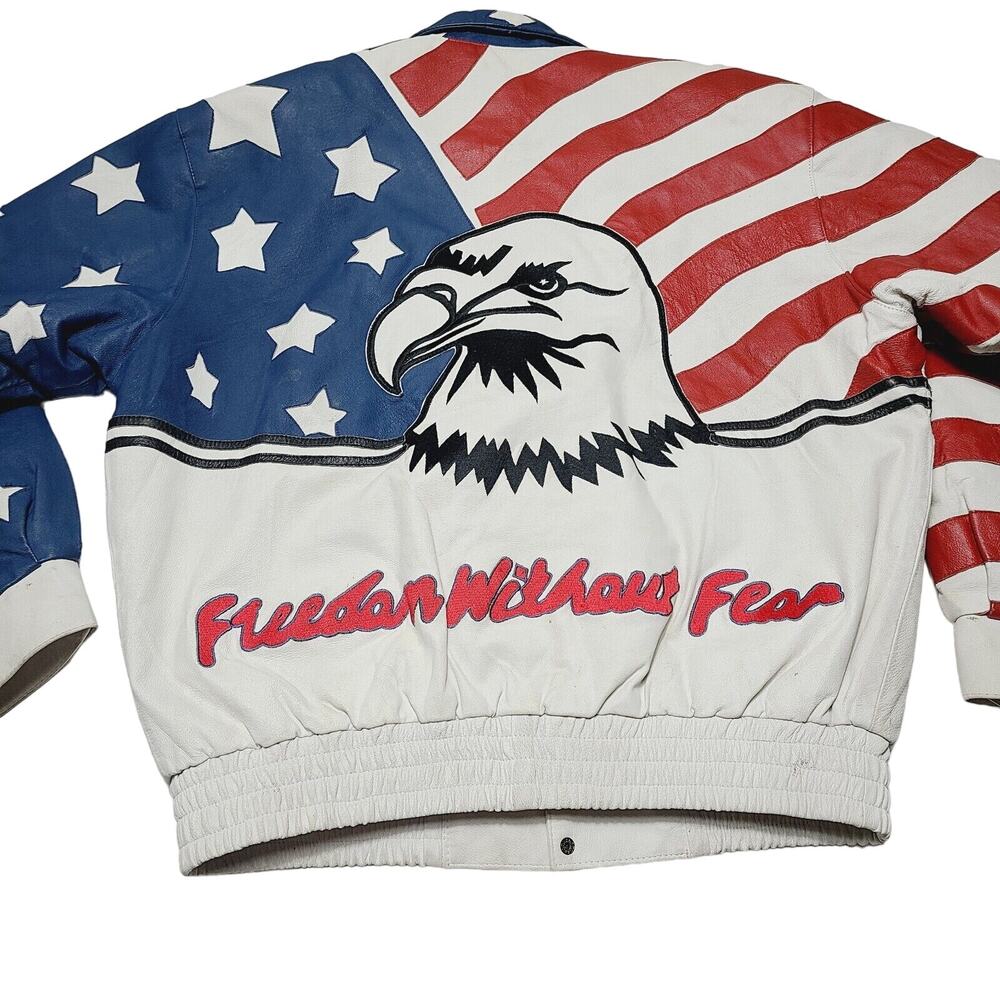 Vilanto USA Freedom Without Fear Genuine Leather Jacket Size XL Stars & Stripes